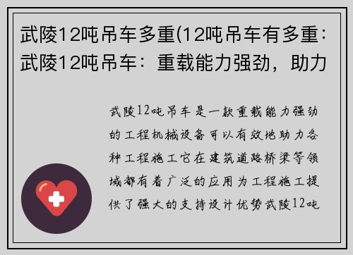 武陵12吨吊车多重(12吨吊车有多重：武陵12吨吊车：重载能力强劲，助力工程施工)